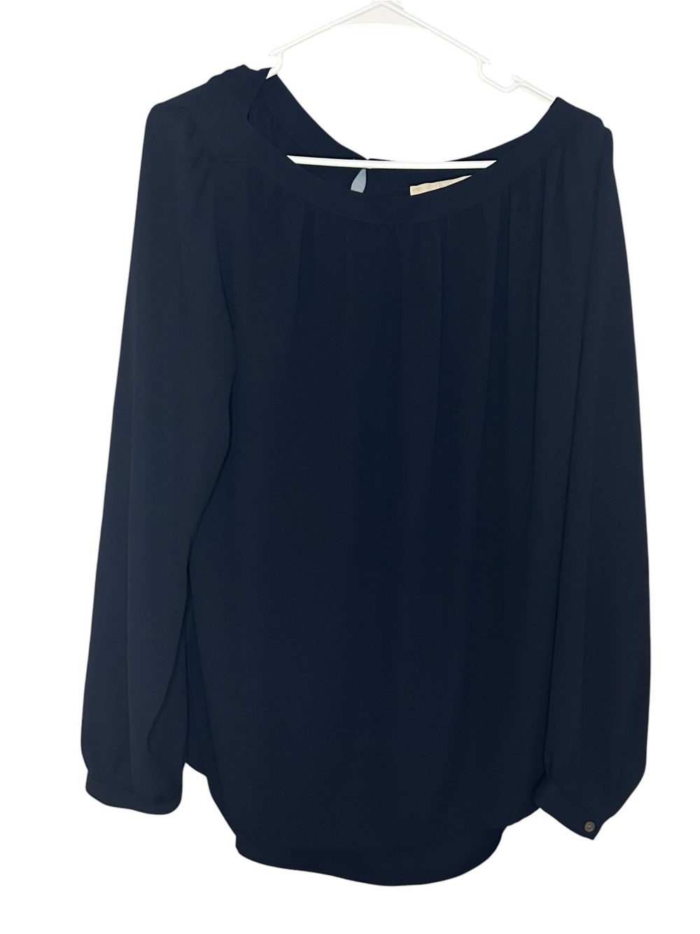 LOFT Navy Blue Long Sleeve Pleated Blouse Women’s Large